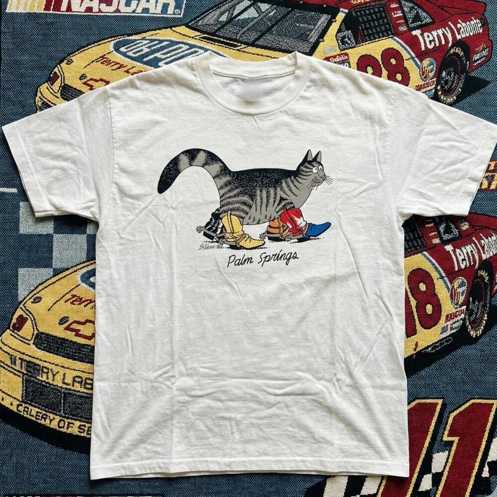 Palm Springs T Shirt B Kliban Cat Cowboy Boots Graphic White
